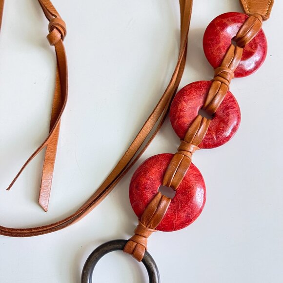 Elegant Red and Brown Women's Belt - Picture 3 of 6